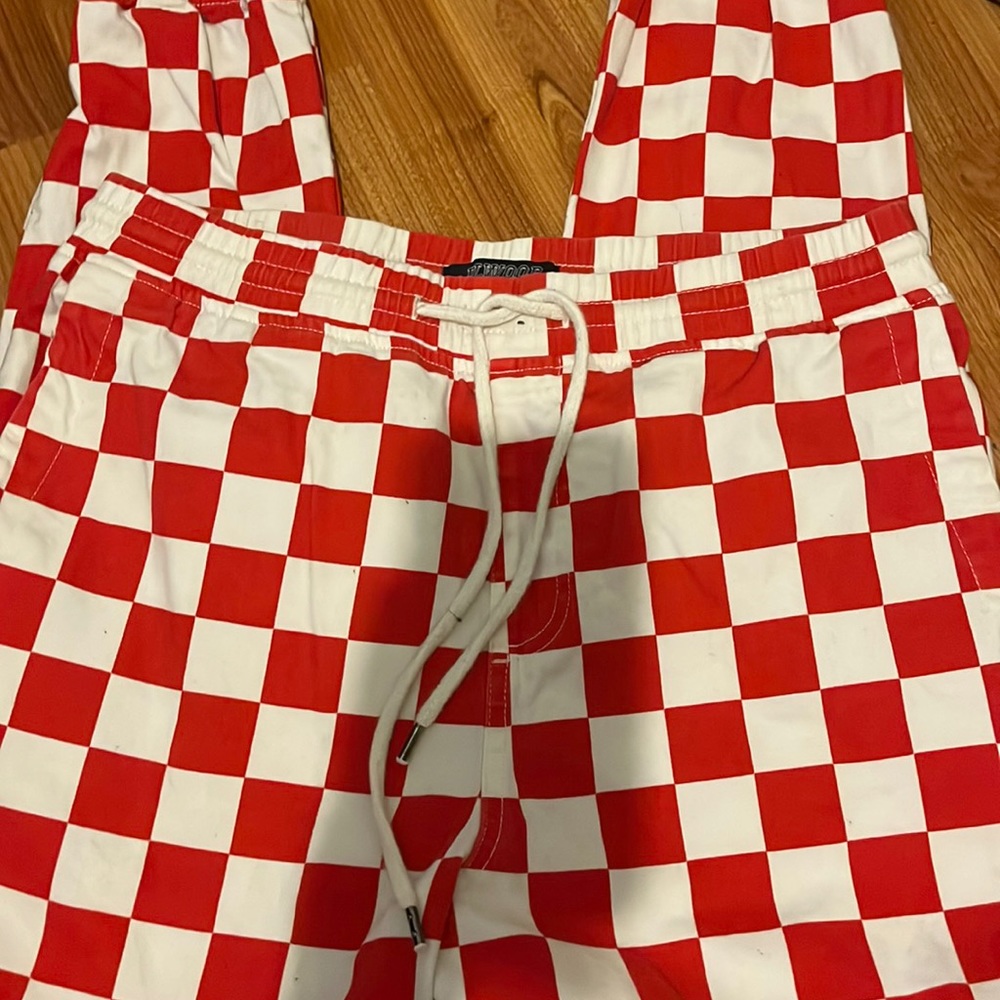 red and white jogger/pants